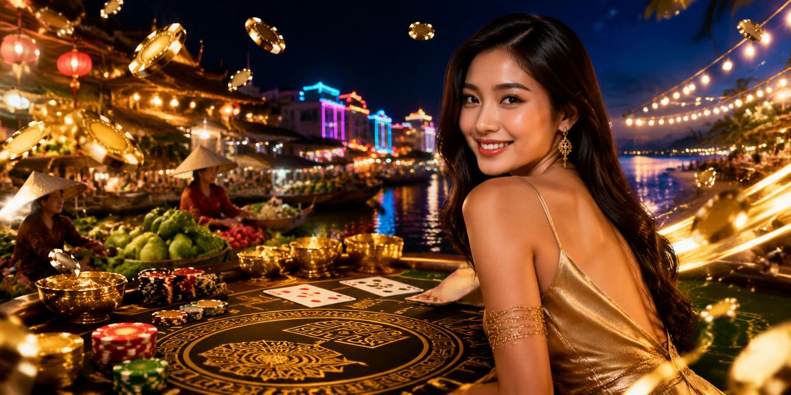 Bàn baccarat ánh neon gợi nhịp chơi casino tại khu vực Mekong Việt Nam