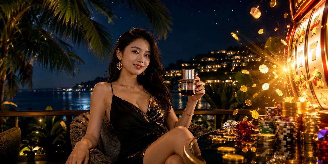 Người dùng tại Phú Quốc xem slot trên điện thoại trong không gian cà phê